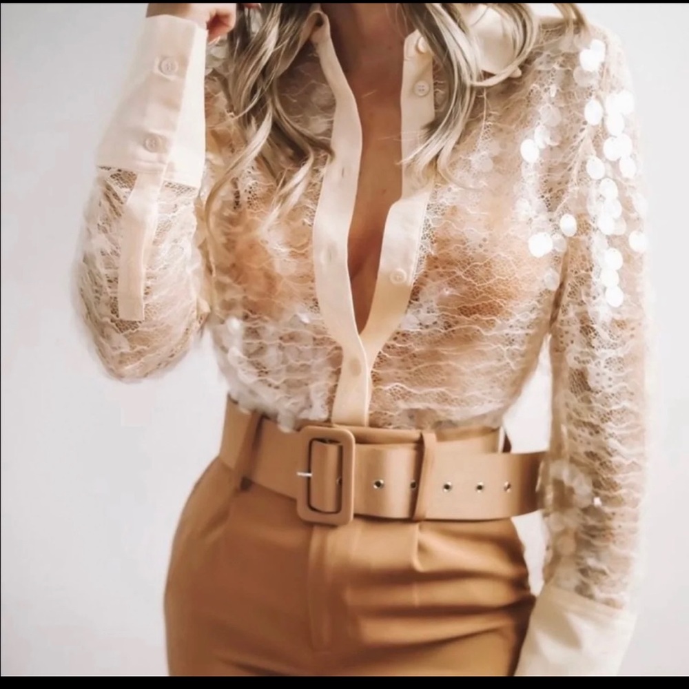 Zara semi sheer sequin top Nwt